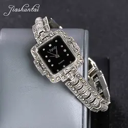 JIASHUNTAI Ретро 925 пробы 100% серебряные часы для женщин Круглый Винтаж тайский серебро Просмотрам ювелирные подарки