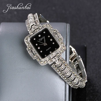

JIASHUNTAI Retro 100% 925 Sterling Silver Watch For Women Round Vintage Thai Silver Watchs Jewelry Gifts