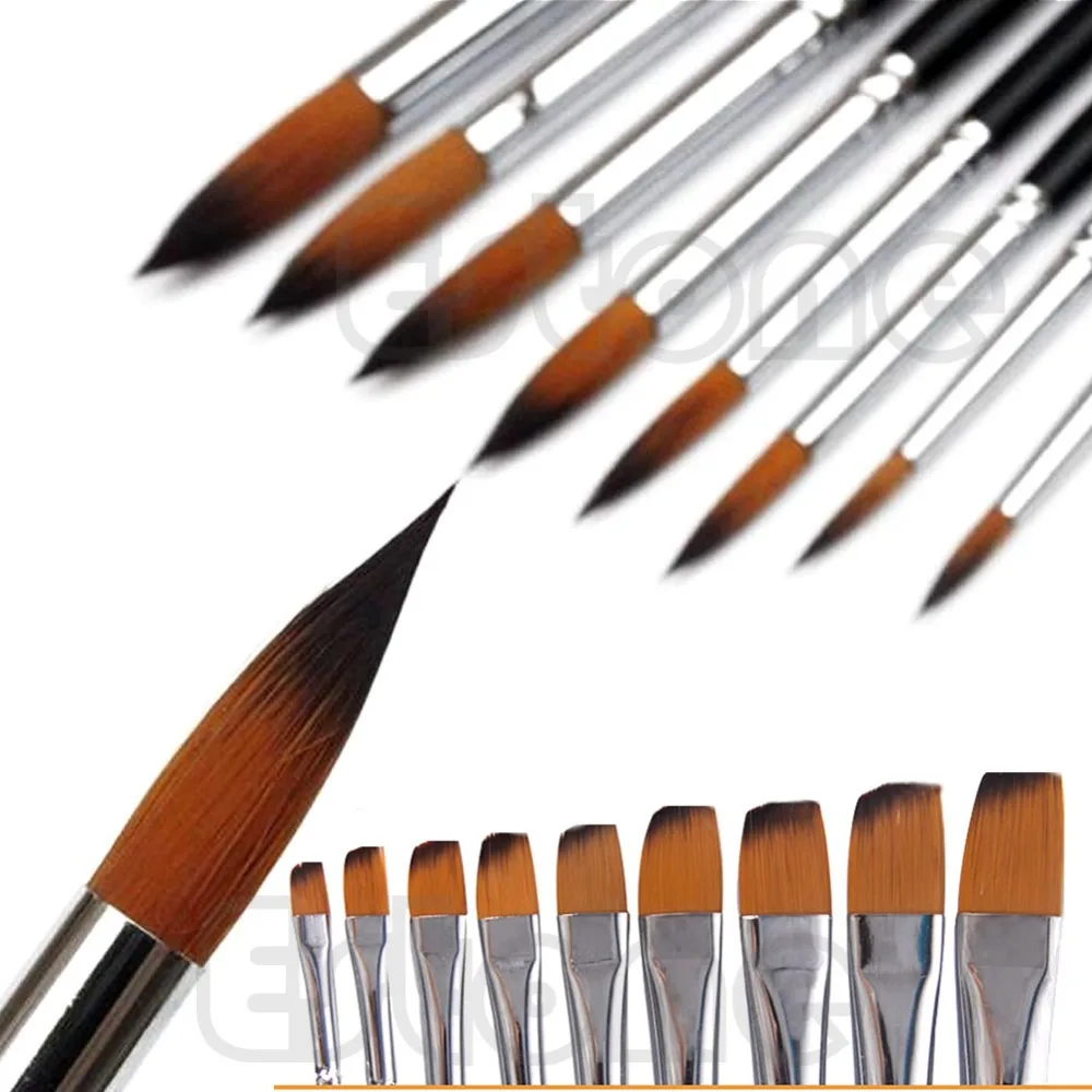 

New 9Pcs Nylon ArtistPaint Brushes Set Watercolor Acrylic Oil Painting Tool