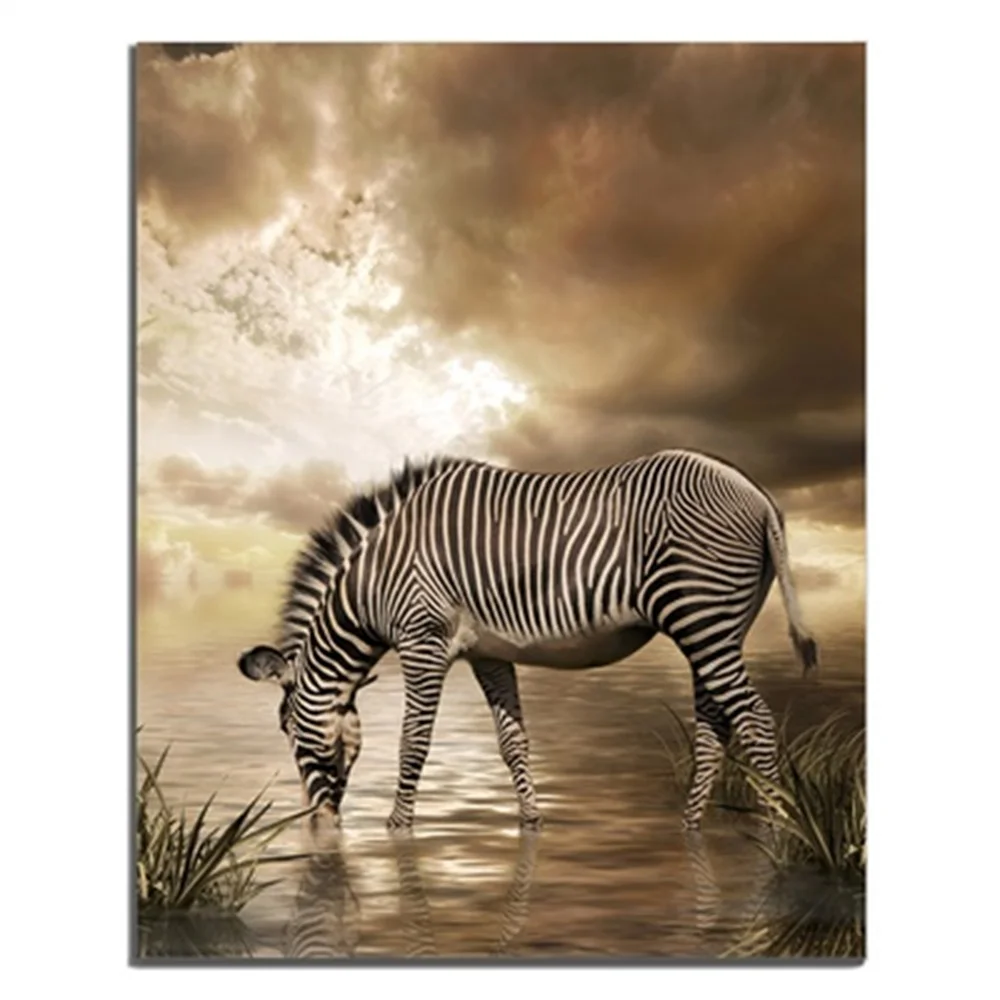 

Frameless Dark Zebra Drinking Water Sample Canvas Oil Painting Posters Creative Living Room Bedroom Bedside Unique Gifts On Wall