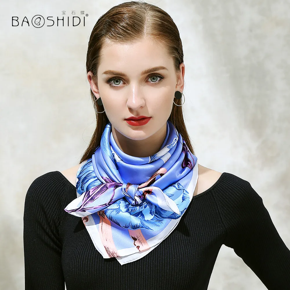 

[BAOSHIDI]2017 Autumn New Arrival 100% Silk 16m/m thick 90*90cm Square Scarf, Elegant Lady Fashion Floral Design Silk Scarves