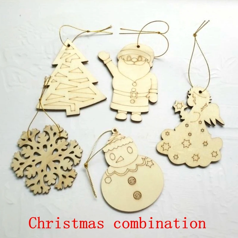 20Pcs Christmas Carve Natural Wood Chip Ornaments Xmas Tree Hanging