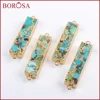 BOROSA 5/10PCS Gold Color Rectangle Copper Turquoises Connector Natural Blue Stone Double Charms Gems for Necklace Jewelry G1650 4