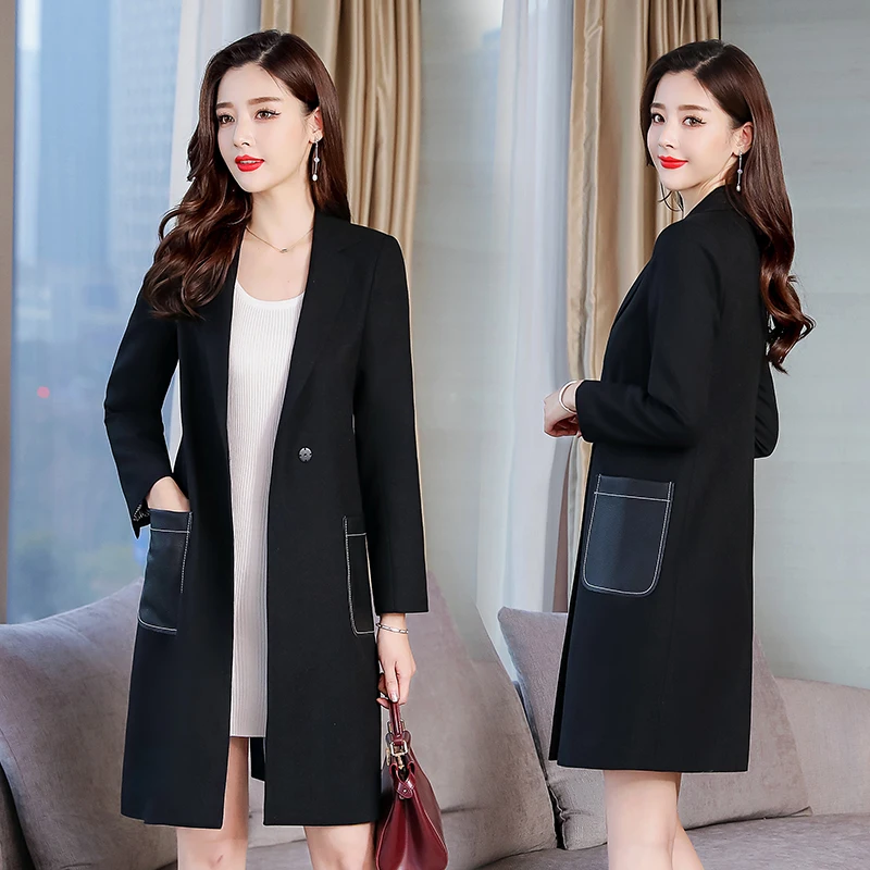 

Long small suit windbreaker women stitching fashion Korean slim casual jacket