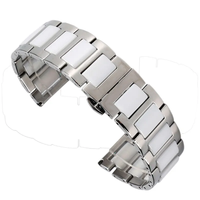 

High Quality Stainless Steel&Ceramics Design Watchbands 18mm 20mm Watch Strap With Push Button Hidden Clasp +2 Spring Bars
