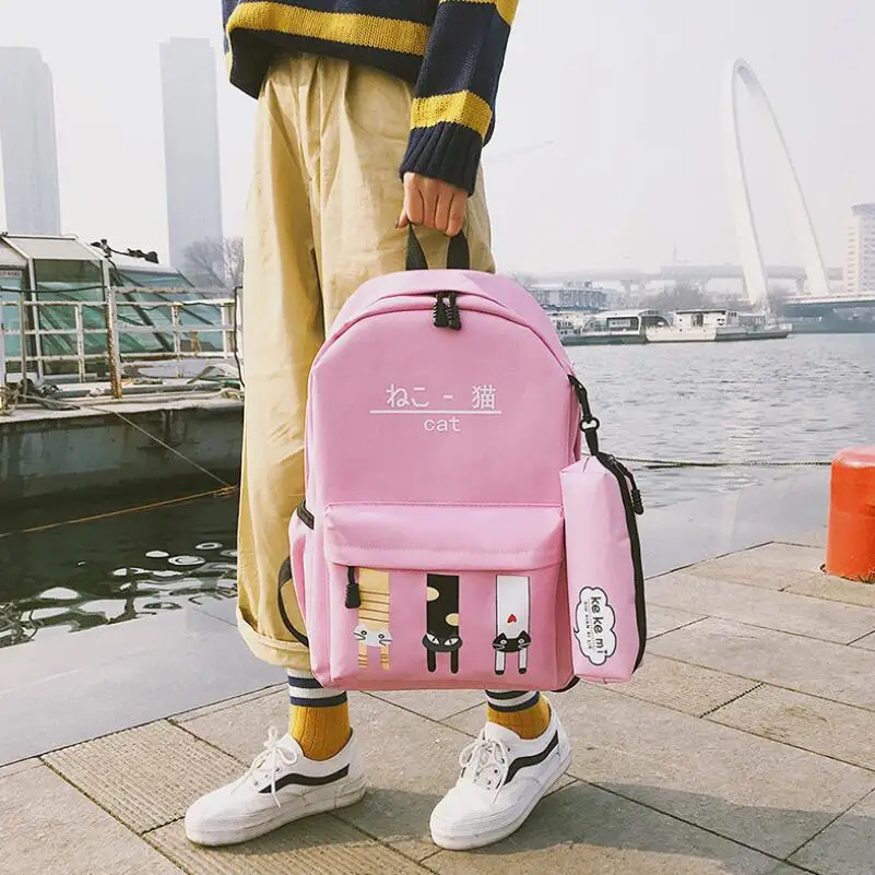 

2018 Women Backpack Cute Animal Cat Printing Canvas School Bags For Teenager Girls Satchel Rucksack Book Bag Mochila Feminina