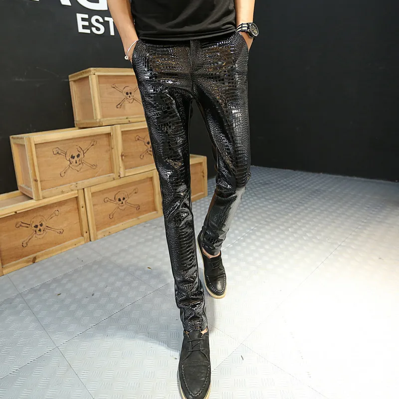 Black snakeskin leather pants Clearance