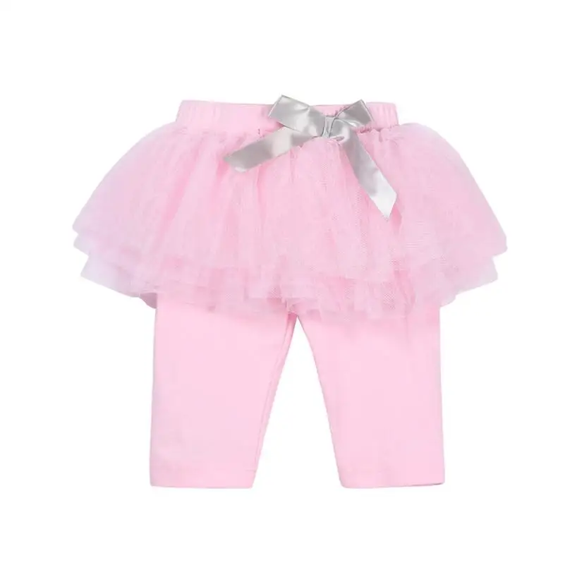 Детская одежда для маленьких девочек леггинсы-брюки из двух предметов газовые штаны детские праздничные кружевные юбки-пачки с бантом - Цвет: Pink
