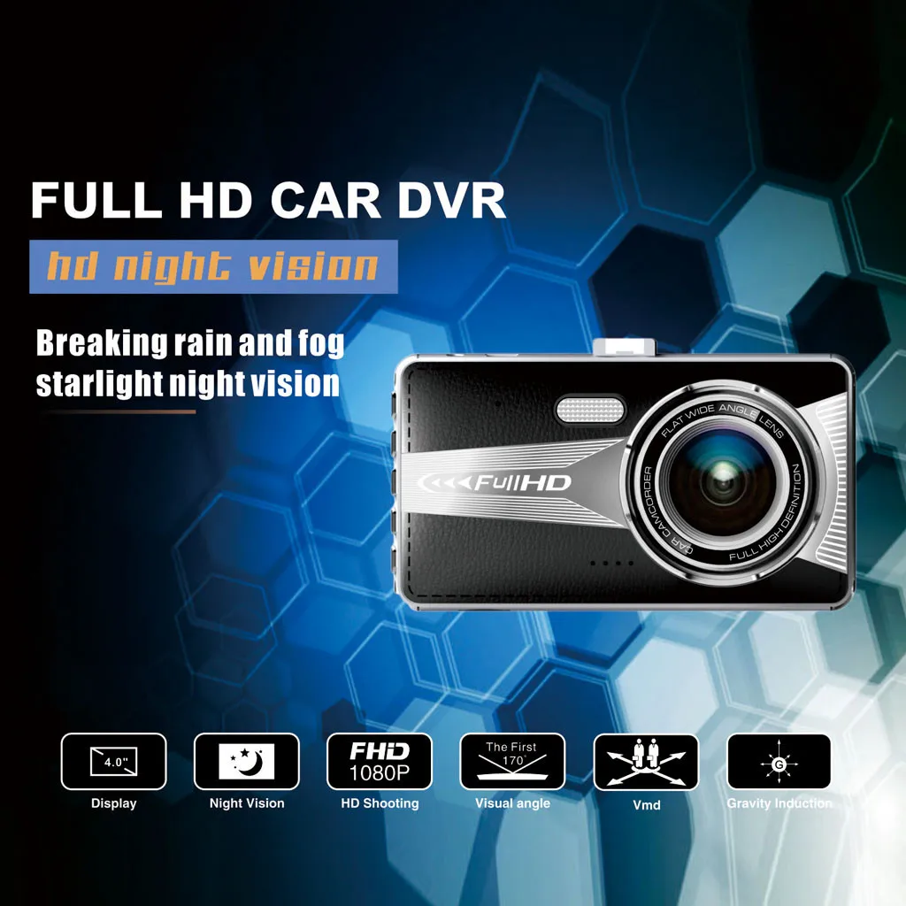 Автомобильный видеорегистратор HD 1080P с сенсорным экраном и датчиком движения