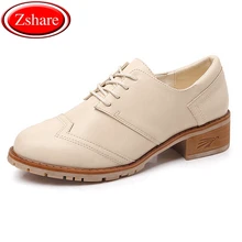 British style split leather women square heel flat Platform shoes woman lace-up oxford shoes for women 2019 new plus size 34-43