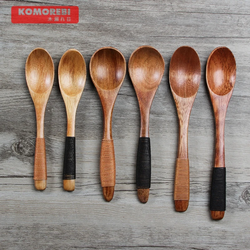 KOMOREBI New Creative Natural Wood Japan Ramen Long Handled Soup Spoon