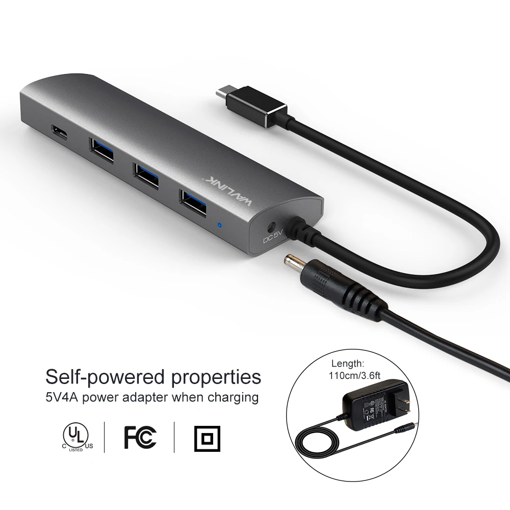 Сертифицированный 4 порта usb-хаб 3,0 USB-C сплиттер с адаптером питания 5В/4А алюминиевый высокоскоростной 5 Гбит/с EU/US/UK для ноутбука MacBook