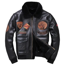 Черное Мужское пальто из овчины в стиле милитари размера плюс XXXXL, осенняя куртка из натуральной овчины для российских авиаторов