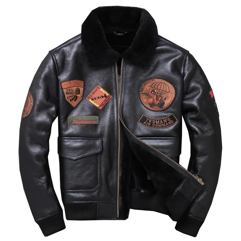 

2019 Black Men Military Pilot Shearling Coat Plus Size XXXXL Autumn Russian Aviator Genuine Shearling Jacket FREE SHIPPING