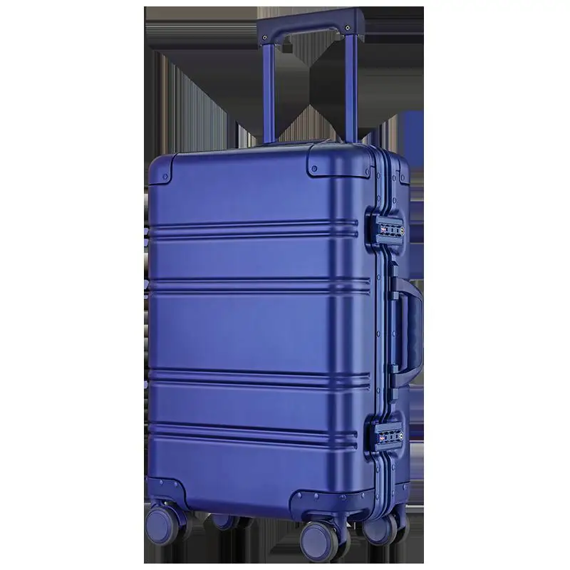Алюминий алюминиево-магниевого сплава тянуть-Роба коробка металлический чемодан бесшумный Универсальный колеса Дамский чемодан Мужской 20 дюймов чемодан багажный 24 дюйма - Цвет: 24 Inch Blue