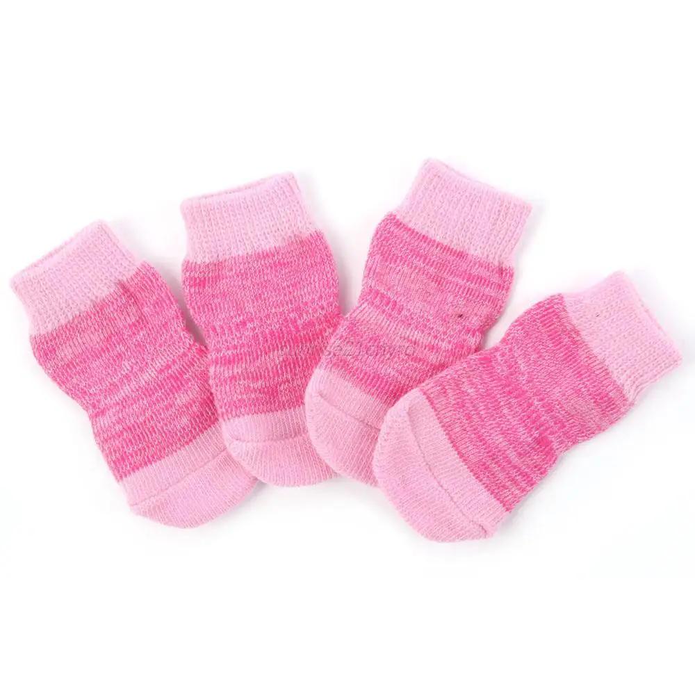 

Durable Tools 4pcs Pet Small Dog Winter Warm Soft Socks Anti-slip Cotton Knit Socks Skid Bottom Winter Shoes for Pets