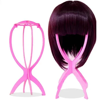

Black and Pink Adjustable Wig Stands Plastic Hat Display Wig Head Holders Foldable Model Tools
