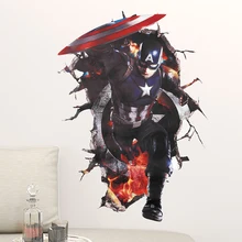 The Avengers Captain America 3D Through Decorative Wall Stickers Kids Room Decoration PVC Home Living Room Poster Children Gifts фреска the whole room room america syz003a