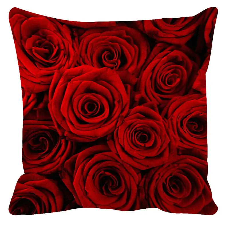 Pastoral Style Pillowcase Red Rose Flower Cluster Printed Pillowcovers