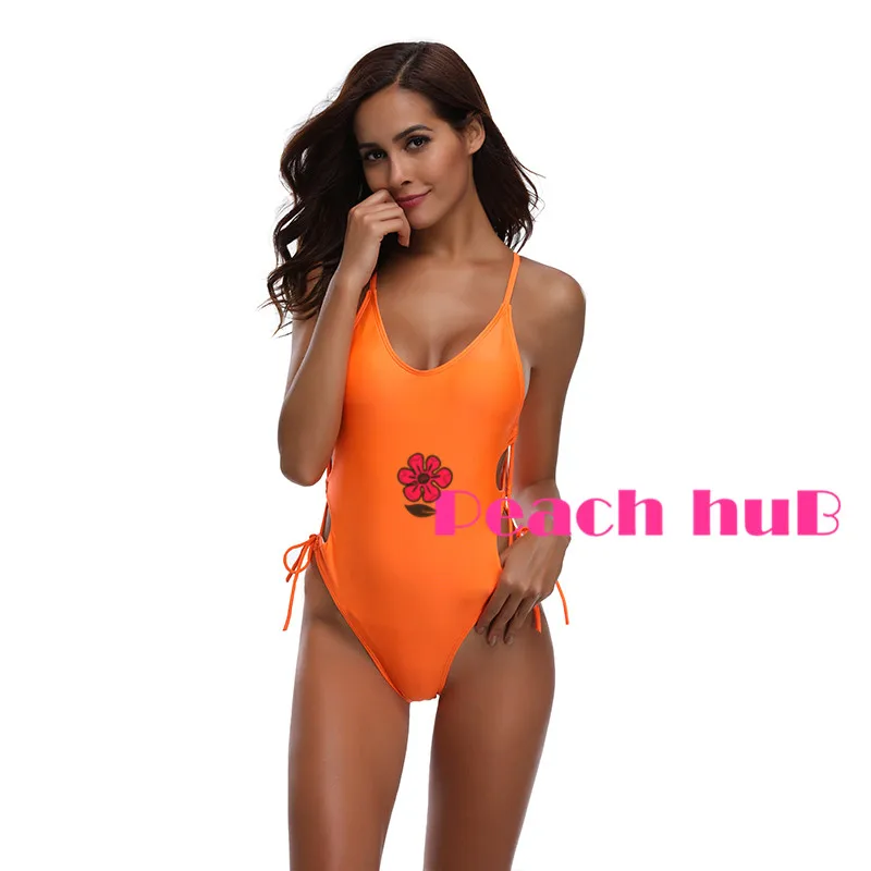 Woman Plus Size Backless Sport Swimsuit Bright Orange Swimsuits One Piece Solid Monokini Bathing Suit Swimwear (4)