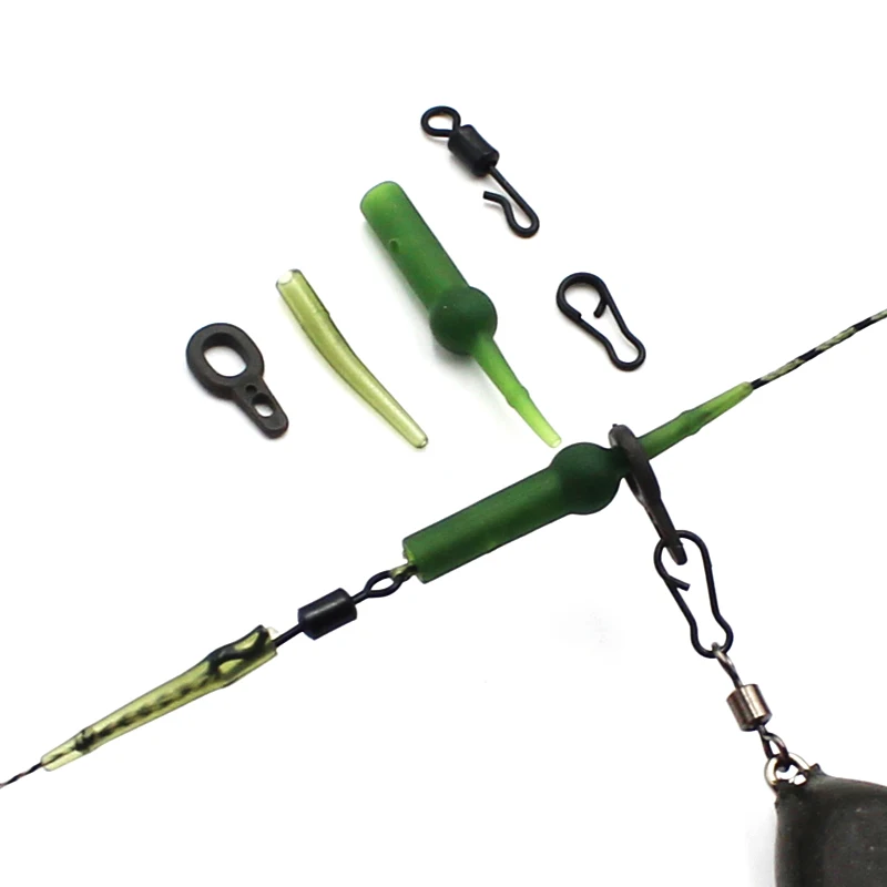 

25Pcs Carp Fishing Accessories Set Running Rig Tackle kit Chod Heli Buffer Sleeve Rolling Swivel Fishing Hook Rig Connector Ring
