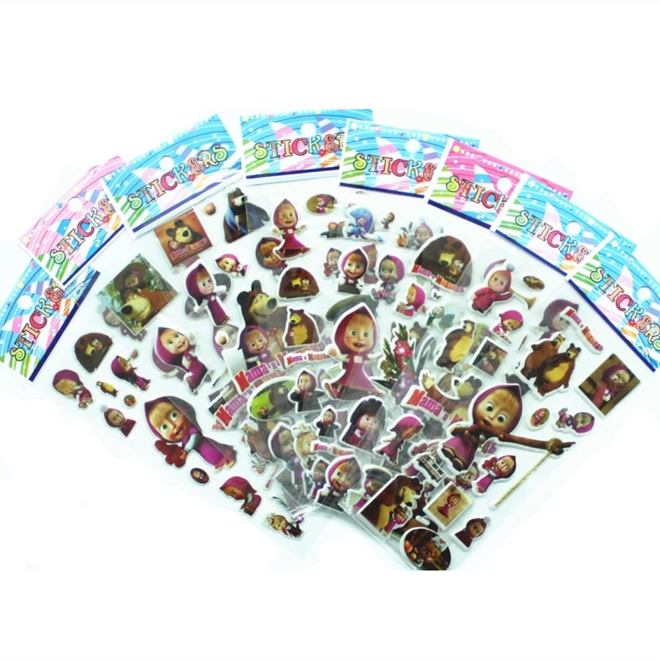 

Random 6 sheets cute masha and bear 3D stickers diary PVC puffy reward kids lot kawaii educational bubble stickers for notebook