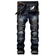 2017 New Dropshipping Blue Biker Men Jeans Ripped Slim Fit Hip Hop Denim Men`s Jeans High Quality Motorcycle Pants Punk Homme