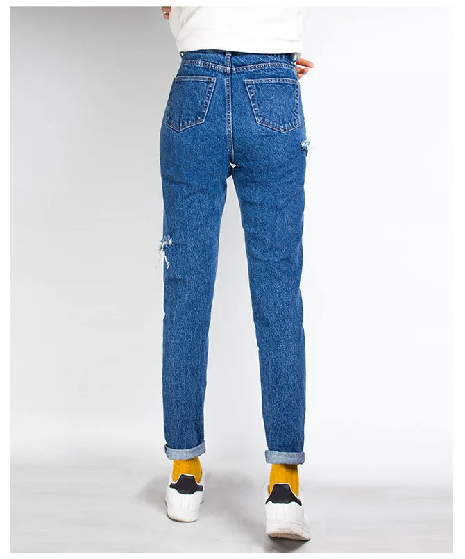 Jeans fashion high waist BF street style broken copper casual jeans ladies trousers (9)