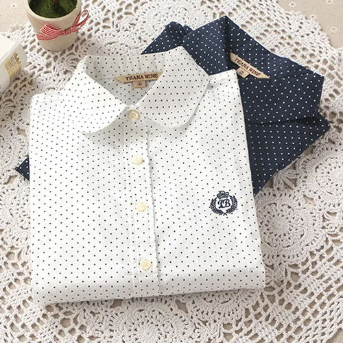 Cena Jesień I Zima Moda Damska Biurowe Bawełna Koszula Polka Dot Bluzka Kobiety Koszulka Z Długim Rękawem