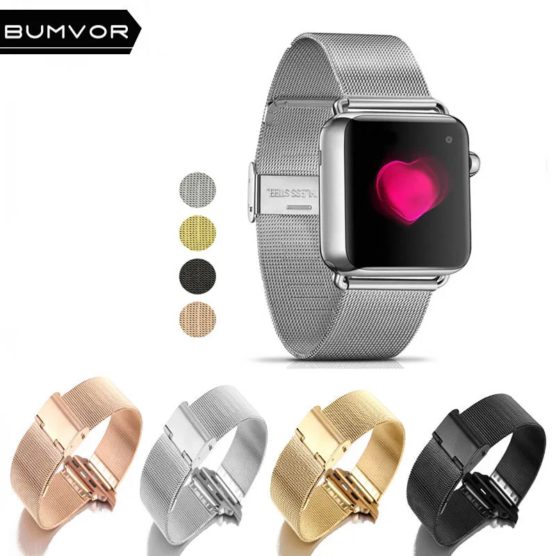 

BUMVOR Milanese loop for Apple Watch 44/40/42/38mm Series 4/3/2/1 replacement bracelet band iwatch Stainless steel strap buckle