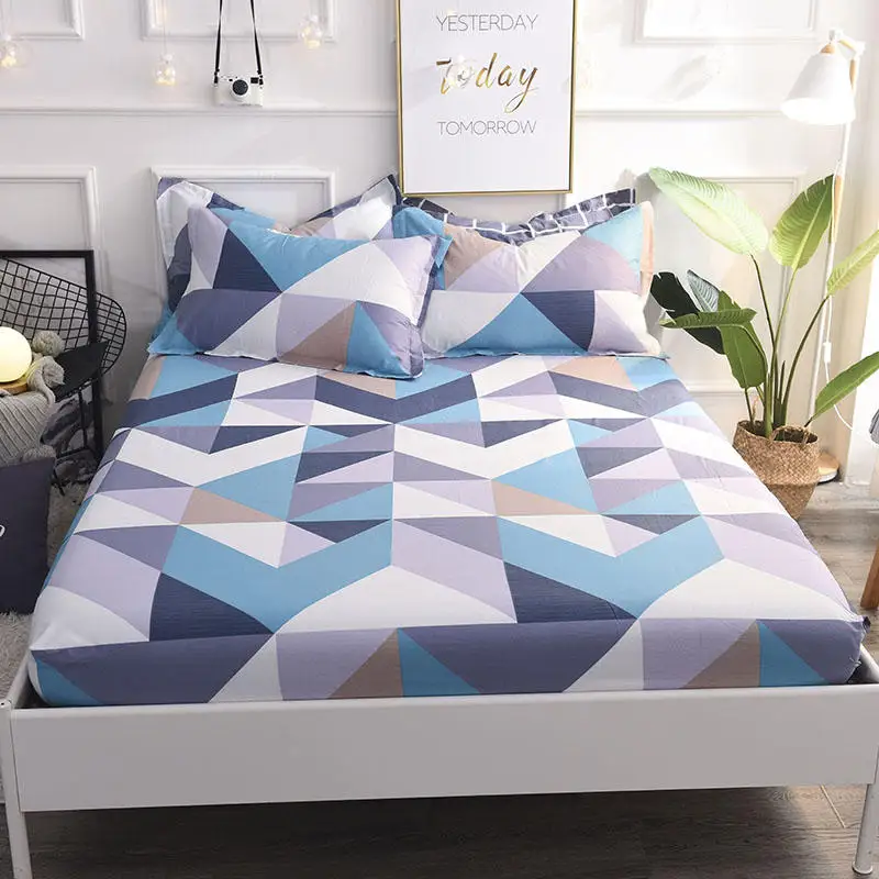 100 Cotton blue bed sheets fitted sheet elastic rubber mattress cover