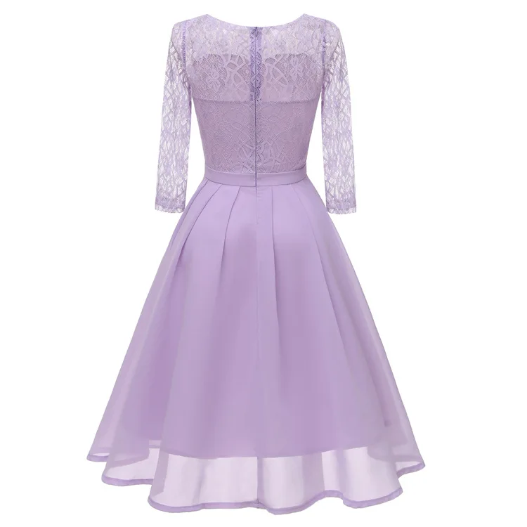 Christmas Pleated Chiffon Purple Lace Women Dresses Evening Party Stunning Dress Fall 2019 Elegant Vintage Vestidos