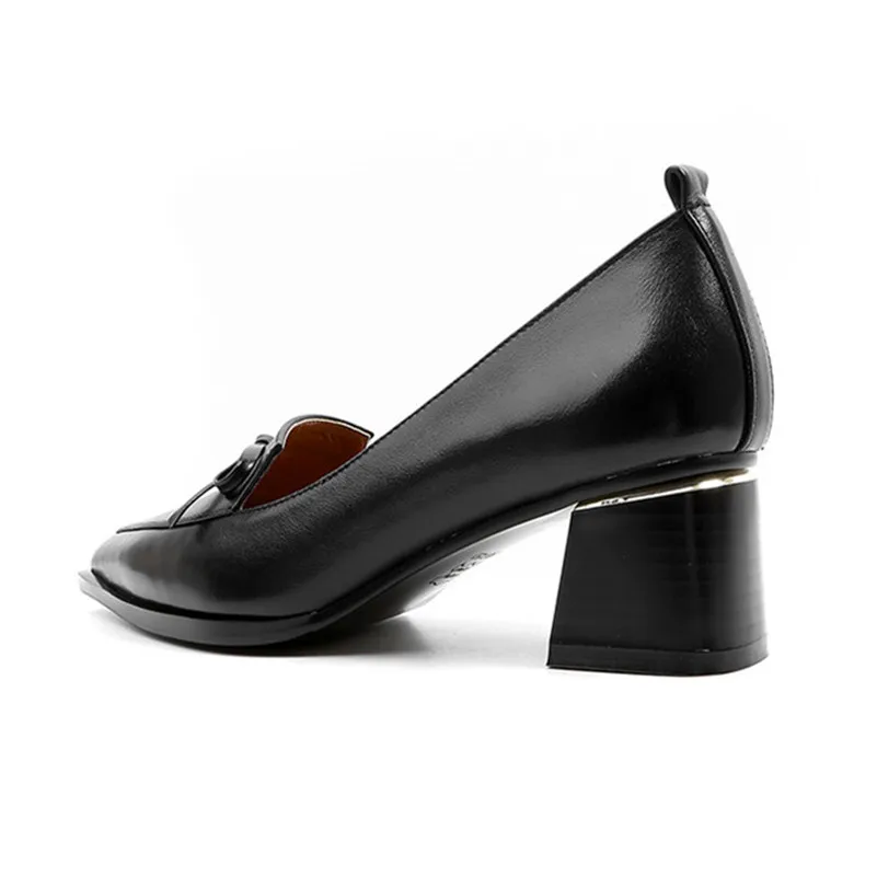 Puntiagudo amarillo Zapatos Dedo Beige Pie Tacones Bombas Slip Genuino Del negro Fiesta Gruesos Mujer Fedonas De 2018 Las Mujeres Para Cuero boda Sexy PFBxgq