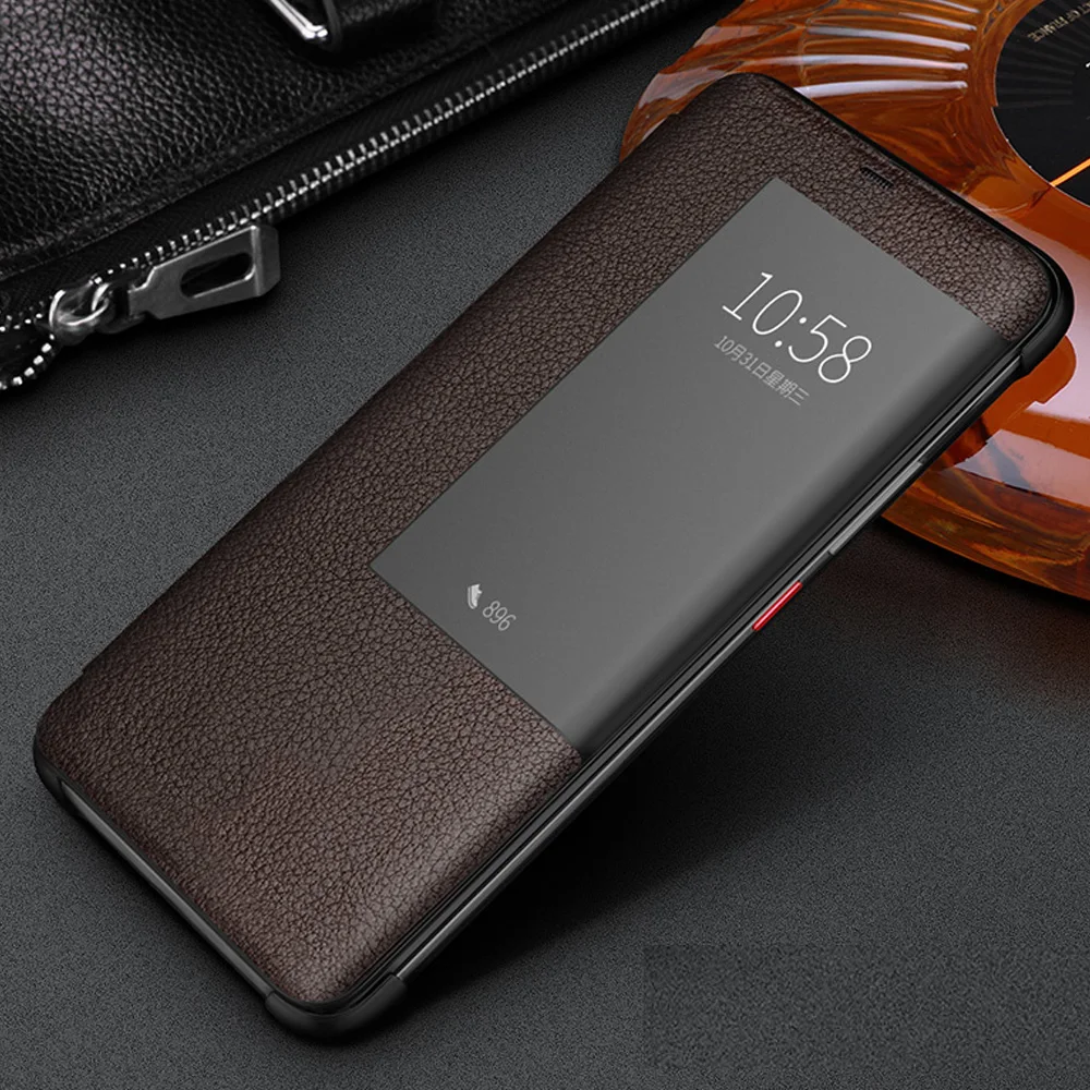 

Luxury Flip Smart Case for Huawei Mate 20 Pro Original Genuine Leather Auto Sleep Wake up Window Phone Cover for Huawei Mate 20