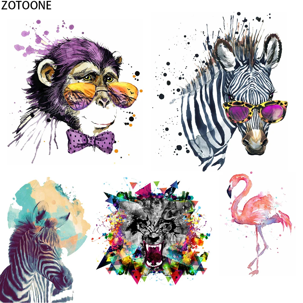 

ZOTOONE Ink Painting Animals Patches for Clothing Patch Applications Iron on Heat Transfer Applique on Clothes Thermo Stickers E