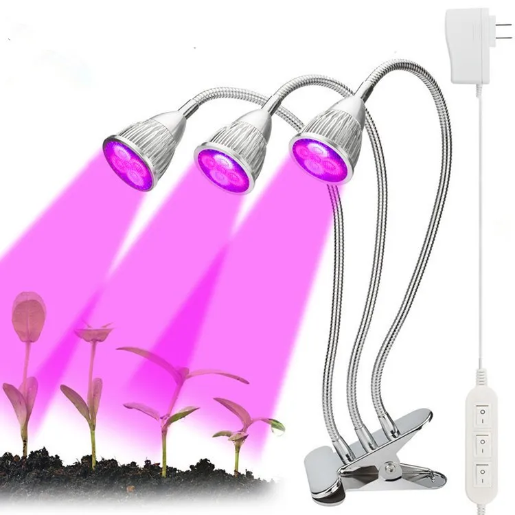 Led plant lamp 15W three headed full spectrum plant clamp lamp goose