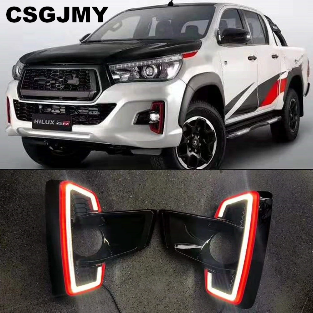 

CSGJMY 2PCS LED Daytime Running Light For Toyota Hilux Revo Rocco 2018 2019 Turn Yellow Signal Relay Car 12V LED DRL Daylight