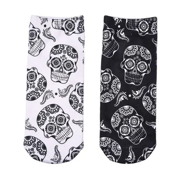 

Top Sale 1 pair Men Lady Fashion 3D Skull Print Women Unisex Short Socks Printed Socks Low Cut Ankle Socks