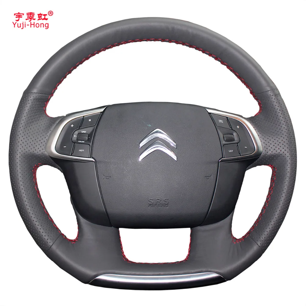 

Artificial Leather Car Steering Wheel Covers Case for Citroen C4 C4L 2011-2015 DS4 Hand-stitched Cover Black