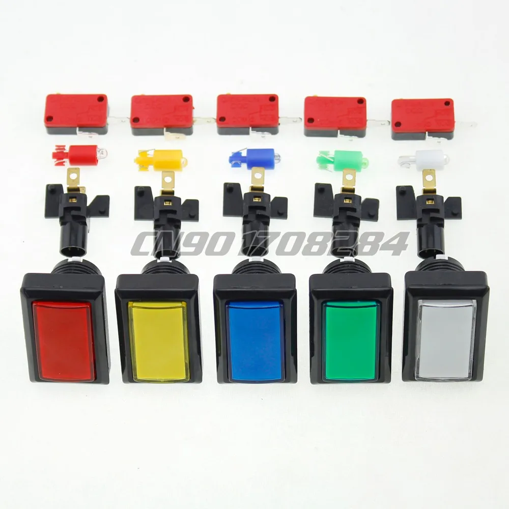 

5x New Beatmania IIDX Rectangle LED Illuminated Push Buttons For Arcade Games DIY Kits Parts