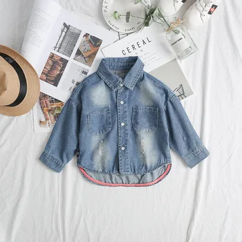 

2019 New Arrival Fashion Shirt for Boys and Girls Children's Denim Tee Shirt Baby Long Sleeve Cowboy Top Tees Kids Wild Blouse