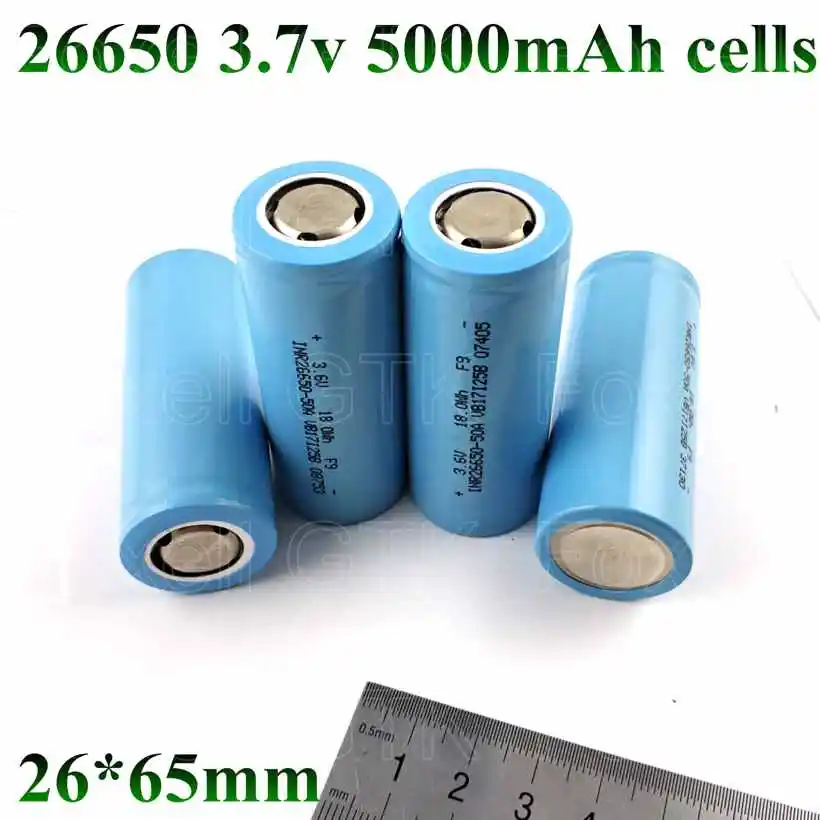 4 pcs 26650 3.7v 5000mah rechargeable li-ion battery 5Ah accu Lithium lipo cell high capacity 10A pilas 26650 diy pack power ban (4)