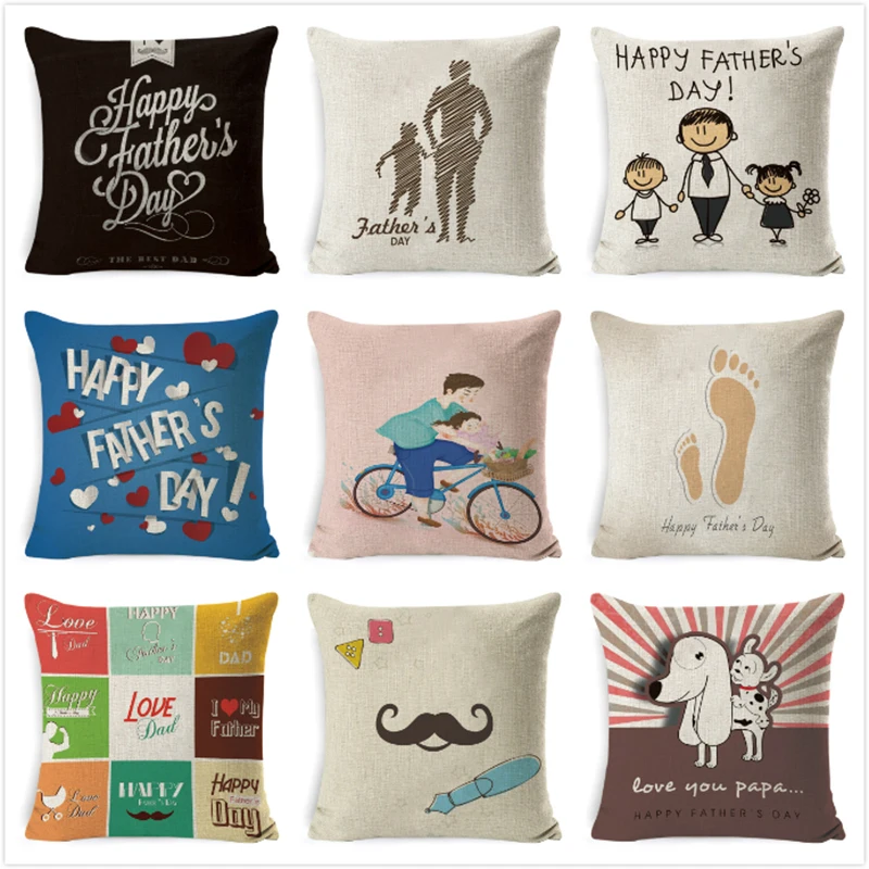 

Fathers Day Gift Cushion Cover Cotton Linen Throw Pillow Case Birthday Gift For Father Home Room Decoration Funda Cojin Nordico