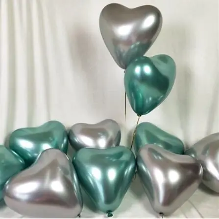 10 шт сердце из блестящего металла латексные шары толстый хром воздушный шар цвета металлик надувные воздушные шары День Святого Валентина вечерние украшения - Цвет: 5X Sliver 5X Green