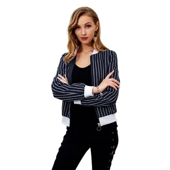 

Vogue Winter Basic Bomber Jacket Women Nice Fashion Autumn Striped Long Sleeve Coat Zipper Chaquetas Mujer Outwear Tops Casual