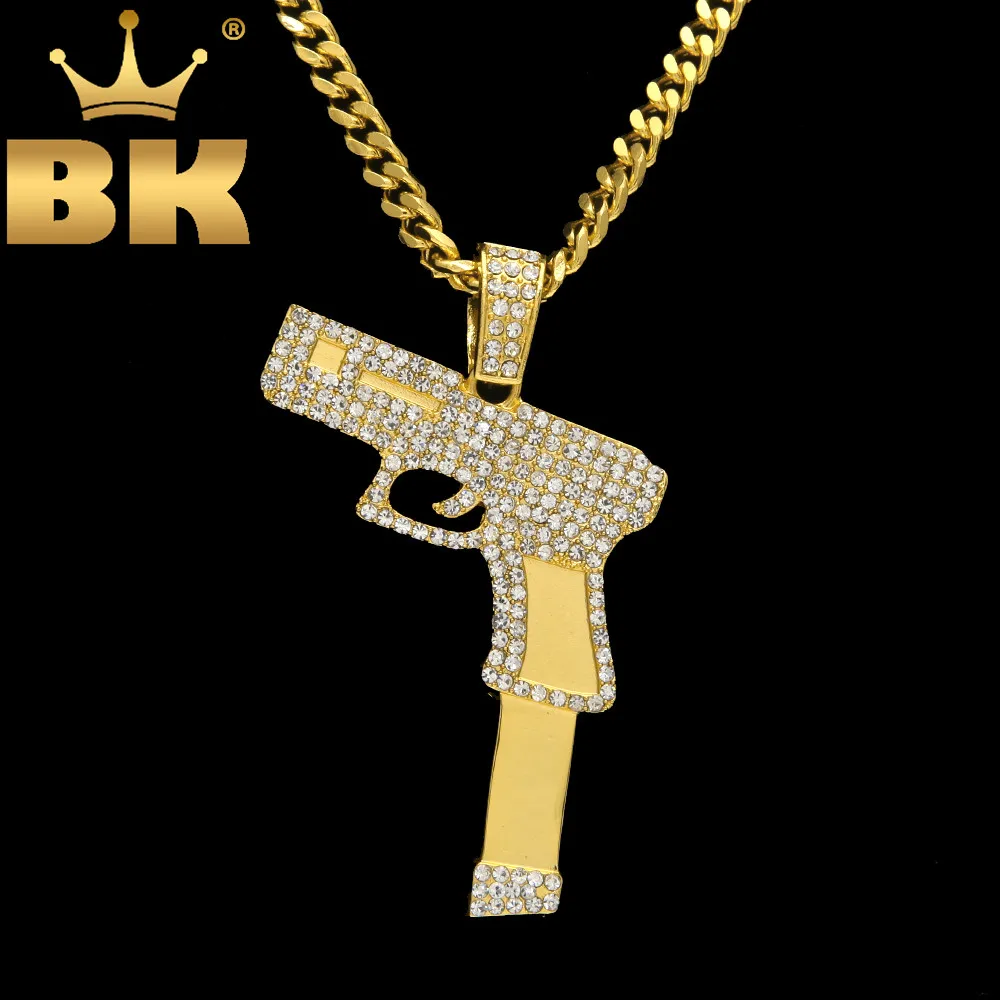 

American Style Big Size Rifle Model Hand Gun Pendant Necklace With Bright Iced out Rhinestones Hip hop Fashion Items Wholesale
