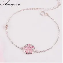 Anenjery 925 пробы Серебряный Розовый Кристалл Циркон цветок вишни браслеты и браслеты для женщин pulseira S-B45