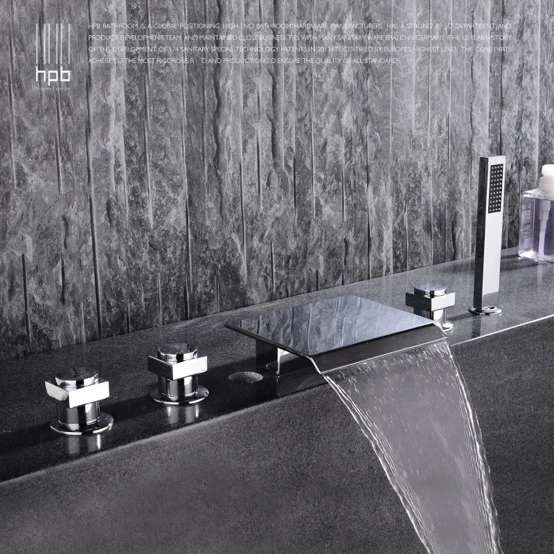 

full copper waterfall type sitting cylinder side bathtub faucet, five piece split bathtub, side type floor faucet