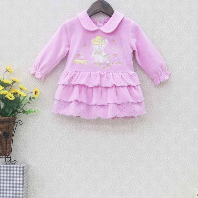 2021 Little Q Velour Baby dress Girls Party Lovely Dresses Long Sleeve Autumn And Spring Children Peter pan Collar Clothes | Детская
