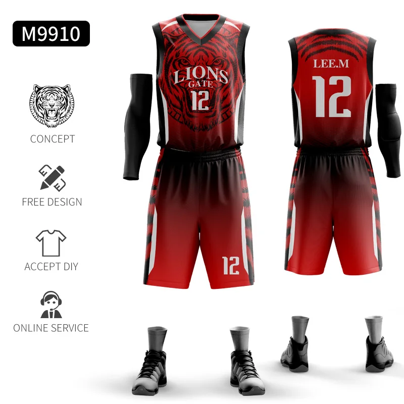 Мужская баскетбольная форма 4XS-5XL, баскетбольные майки, быстросохнущая баскетбольная рубашка и шорты, дышащая спортивная одежда - Цвет: M9910